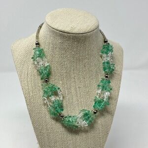 Green &‎ Clear Chip Stone Beaded Necklace Fashion Jewelry boho nature fairy